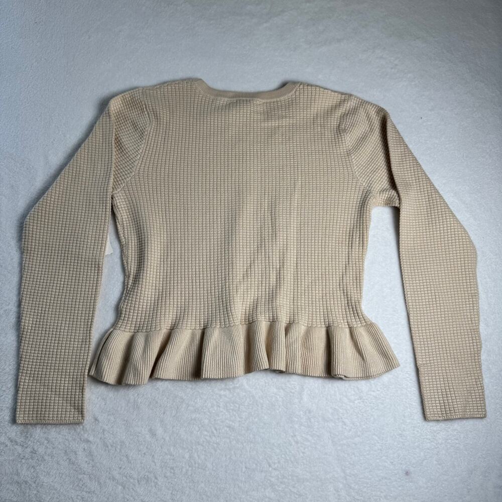 Jessica Simpson Waffle Knit Peplum Sweater Women’s Large Beige Cream Ruffle NWT - Picture 7 of 12